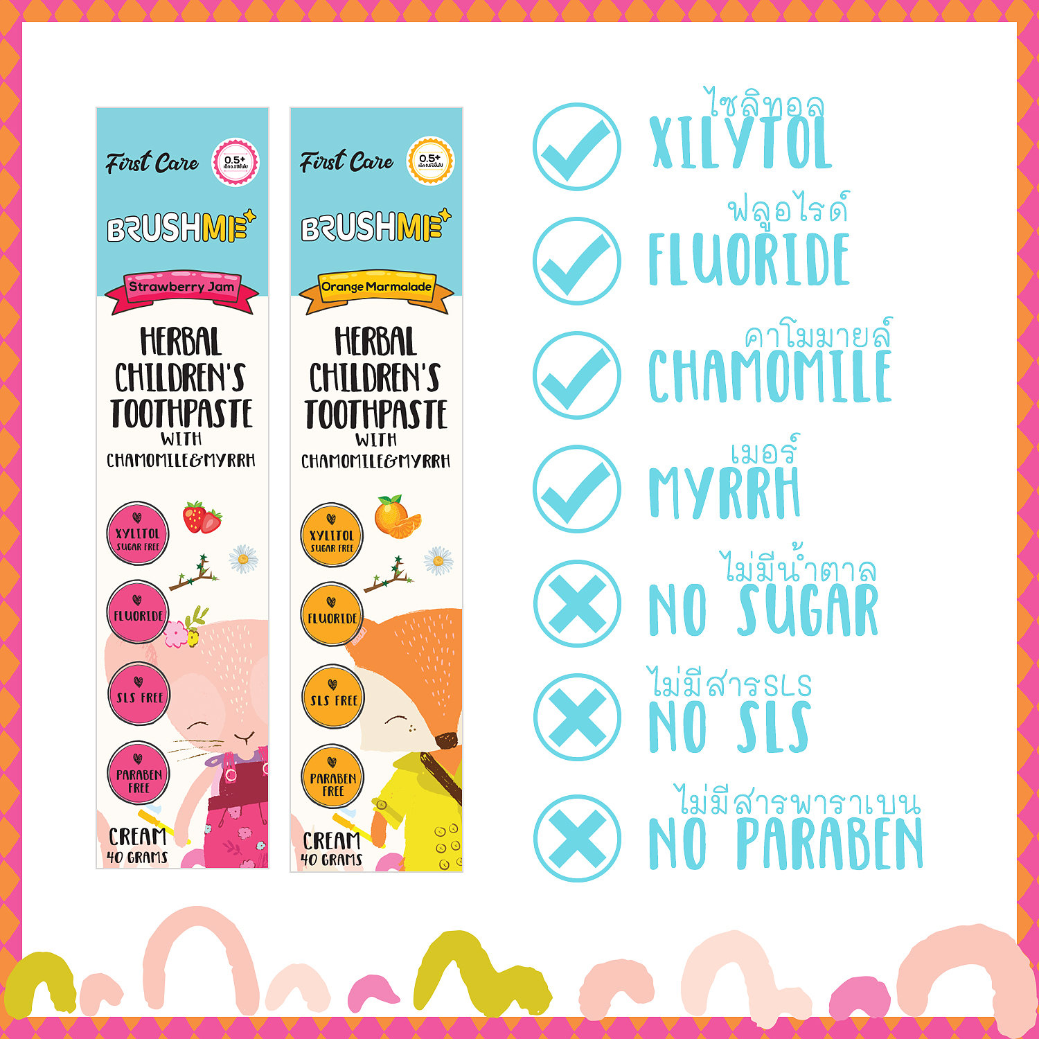 Детская зубная паста из Тайланда со вкусом апельсиновой мармеладки Herbal Children's Toothpaste BRUSHME 40 гр. тай