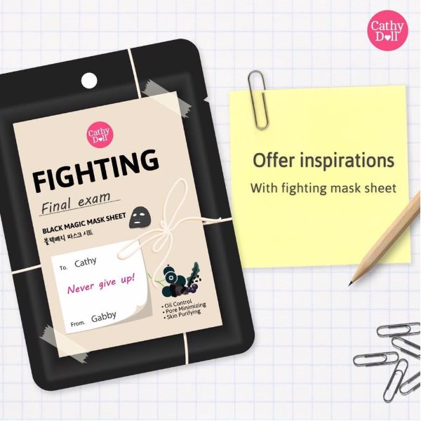 Натуральная тканевая маска для лица с водорослями, черным кунжутом и углем Cathy Doll Fighting Black Magic Mask Sheet 25 гр. Таиланд