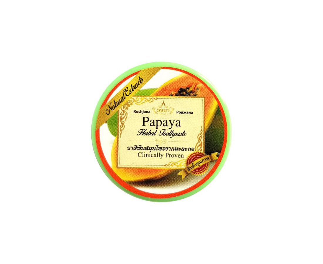 Тайская органическая отбеливающая зубная паста с папайей Papaya herbal toothpaste. rochjana-papaya-toothpaste