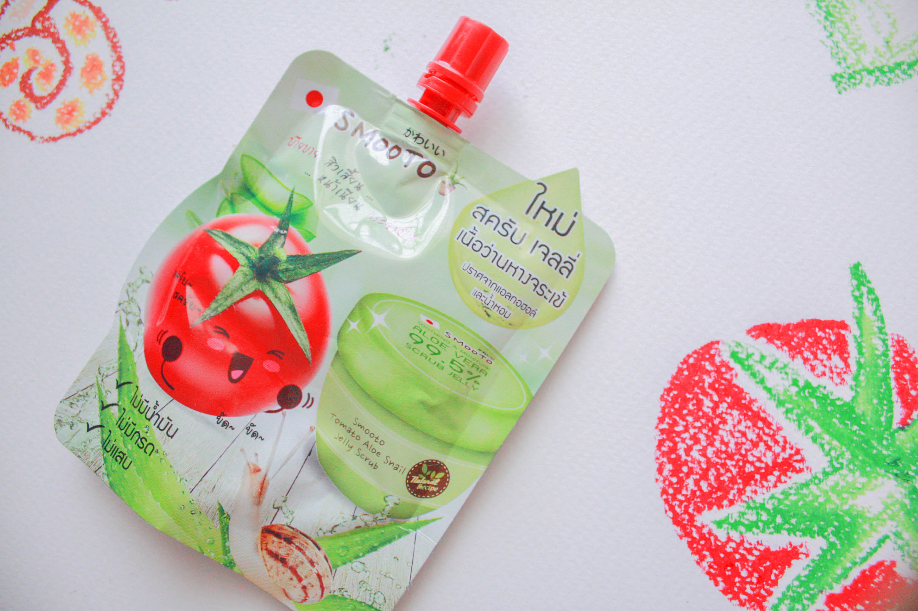 Тайский гелевый скраб-желе с алое, томатом и улиточной слизью Smooto tomato aloe snail jelly scrub 50 гр. тайланд